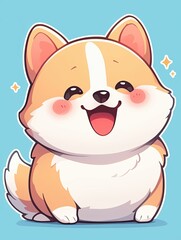 Cheerful corgi with a wide smile strolling happily in kawaii style, showing its playful spirit and joy in every step.