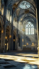 Obraz premium Sunlit Gothic cathedral interior