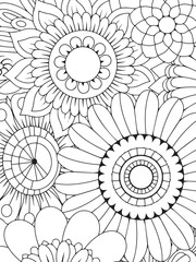 Pattern Art therapy coloring page. Vector black and white coloring page for coloring book. Leaves and flowers in monochrome colors. Doodles pattern. seamless ornament print