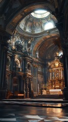 Fototapeta premium Ornate church interior, golden altar