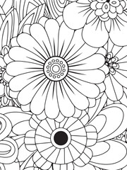 Pattern Art therapy coloring page. Vector black and white coloring page for coloring book. Leaves and flowers in monochrome colors. Doodles pattern. seamless ornament print