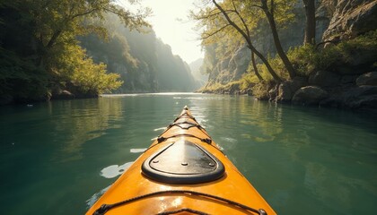 Fototapeta premium Kayaking on a calm river. Concept of adventure, exploration, and outdoor recreation.