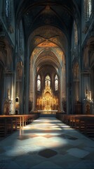 Obraz premium Grand cathedral interior, sunlit floor