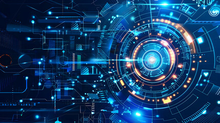 Obraz premium Abstract digital design featuring futuristic technology elements and glowing circuits.