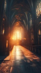 Obraz premium Sunlit cathedral aisle, serene beauty