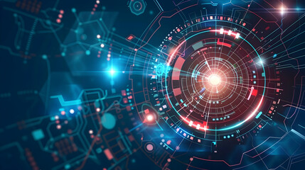 Fototapeta premium Abstract digital design featuring a central glowing element with circuit-like patterns.