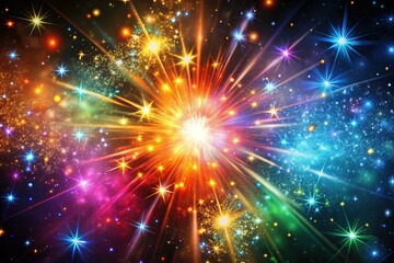 Naklejka premium Abstract Cosmic Explosion with Vibrant Stars and Sparkles