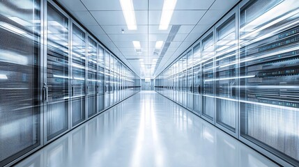 Naklejka premium Modern Data Center Server Room Corridor Technology Infrastructure