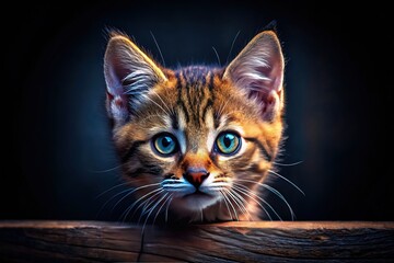 Fototapeta premium Curious Kitten Emerges from Darkness