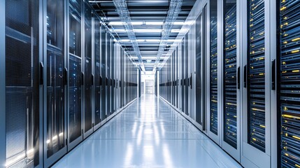 Naklejka premium Modern Server Room Data Center Technology Infrastructure Network