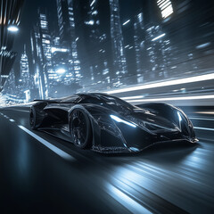 Fototapeta premium high tech fast, sports car, futuristic, speeding down the road low angle racing, dark gray,