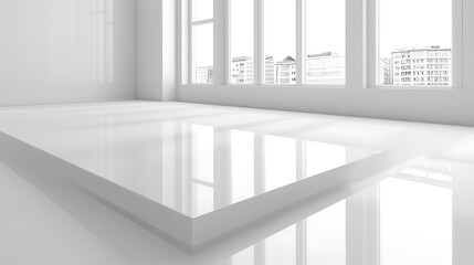 Obraz premium Minimalist White Room With City View From Window