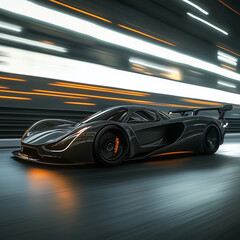 Obraz premium high tech fast, sports car, futuristic, speeding down the road low angle racing, dark gray,