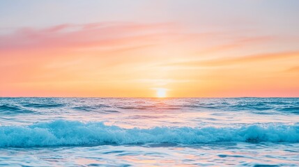 Obraz premium a sunset over the ocean with a wave coming in to shore