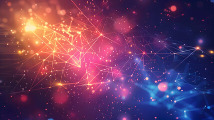 Obraz premium Abstract digital background with glowing lines and particles in vibrant colors.