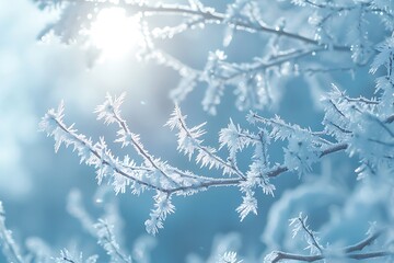 Obraz premium Winter background image of hoarfrost with snowflakes