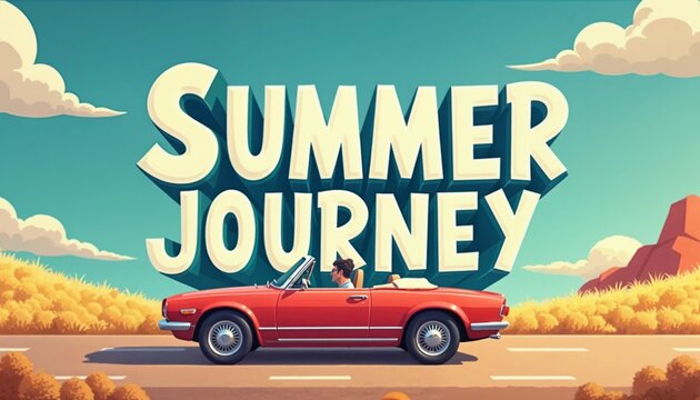 Summer journey road trip in classic red convertible car. Concept of travel, adventure, and freedom. - Powered by Adobe