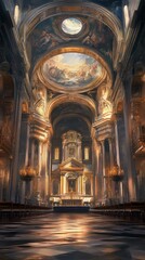 Fototapeta premium Ornate church interior, golden light