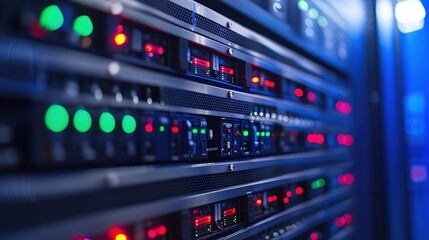 Modern Data Center Server Rack Technology Illuminated with vibrant lights
