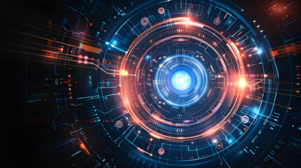 Obraz premium Futuristic digital interface with glowing elements and intricate circuitry design.