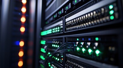 Fototapeta premium Modern Server Rack Data Center Technology Network Infrastructure