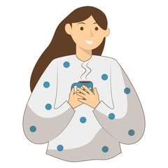 Illustration of People with Hot Drink. Vector Character in Cartoon Style.