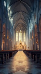 Obraz premium Sunlit aisle in a grand cathedral