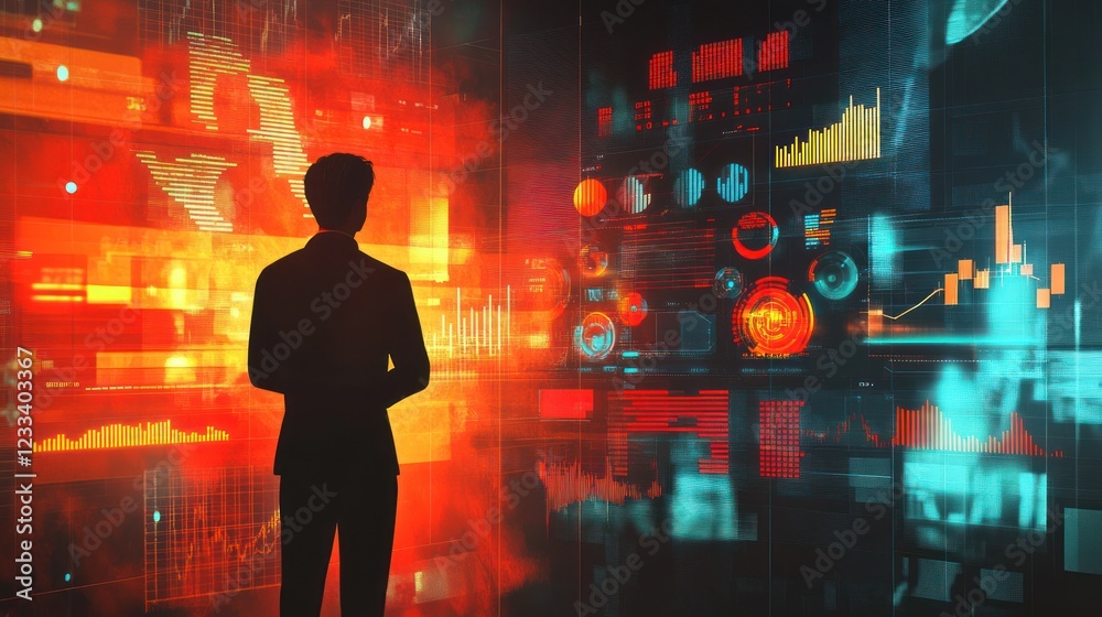 Poster Man Analyzing Data on Futuristic Interface