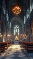 Fototapeta premium Grand church interior, peaceful and serene