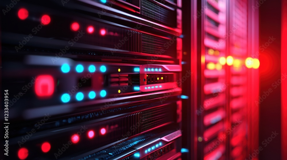 Aufkleber powerful server room technology red blue lights data center network