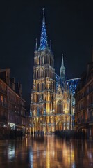 Night illumination of a grand cathedral