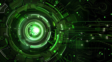 Obraz premium Abstract digital design featuring green circuitry and a central glowing element.