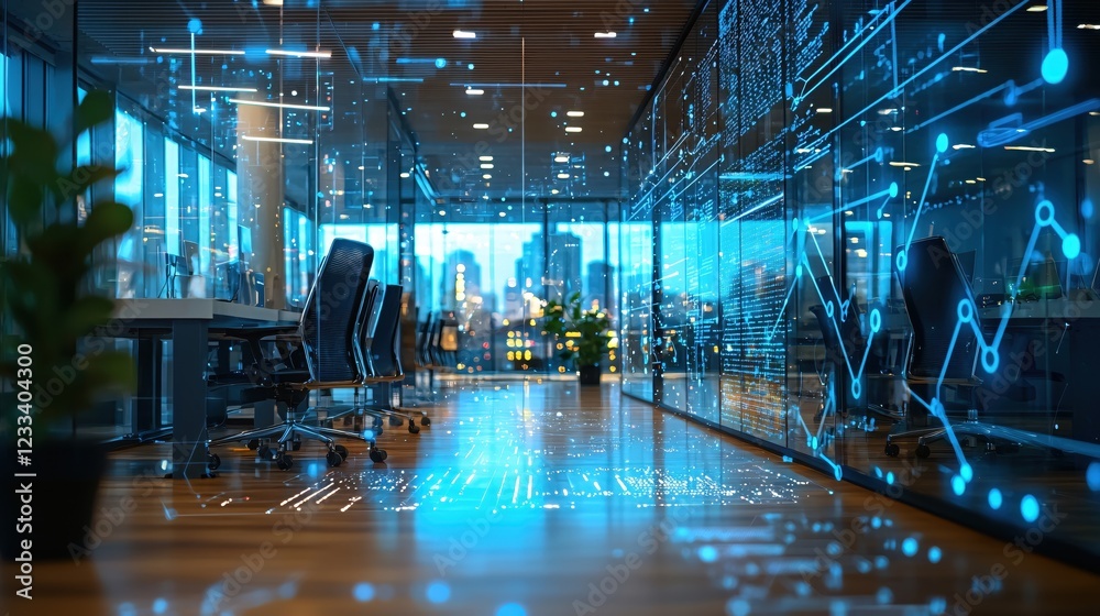 Aufkleber modern office space digital innovation technology network data