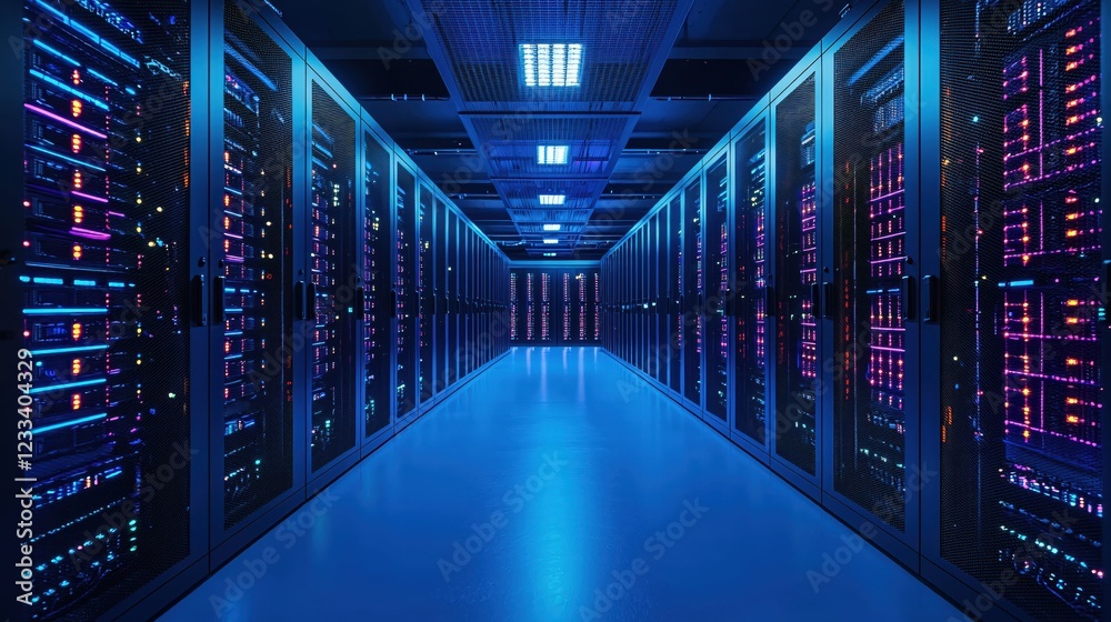 Poster modern data center server room network technology infrastructure