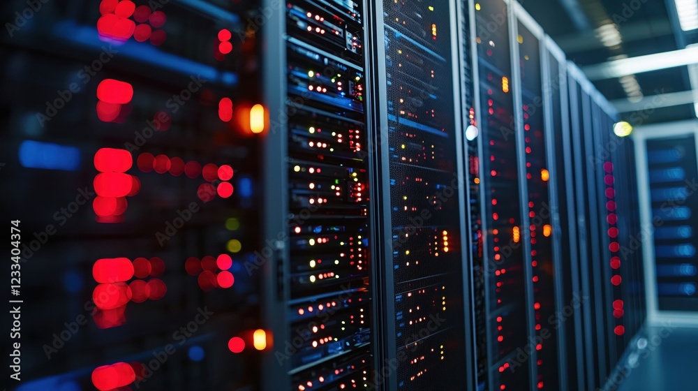 Poster Illuminated Data Center Servers Network Technology Modern Infrastructure