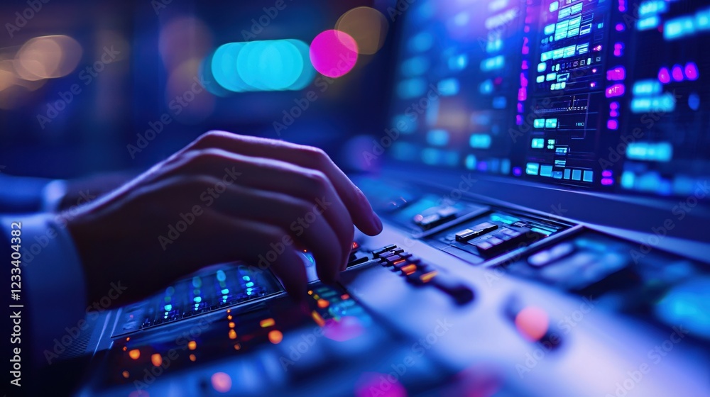 Aufkleber nighttime digital control panel operator working with advanced technology