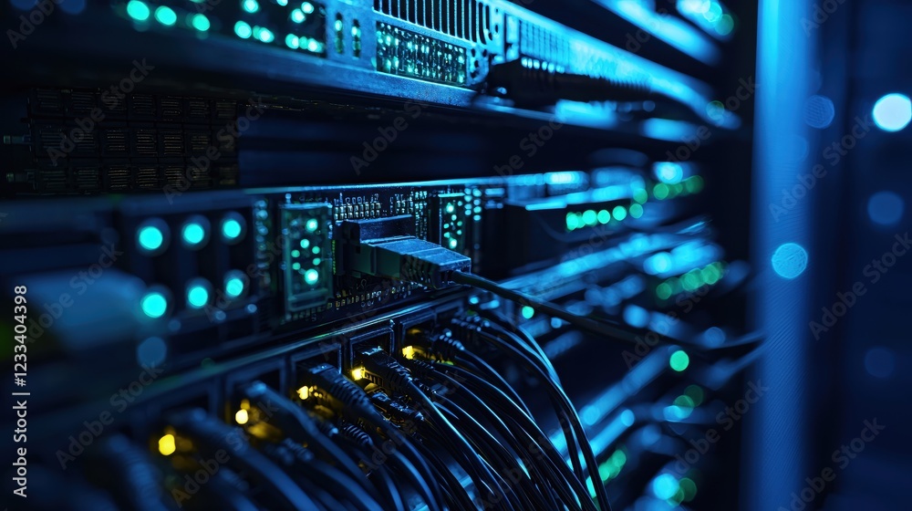 Poster server room network technology data center digital infrastructure blue light