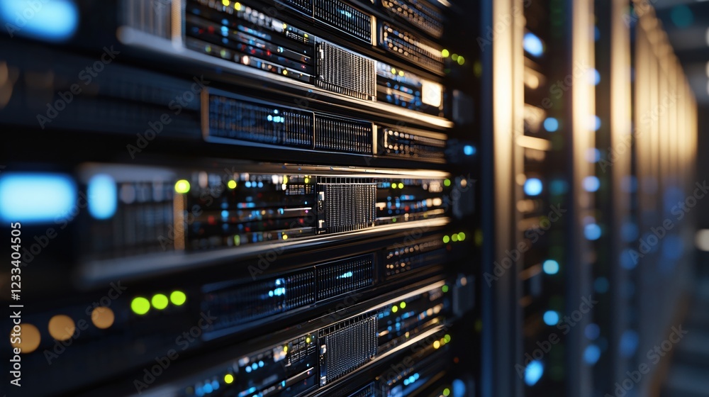 Poster modern data center server room technology network infrastructure