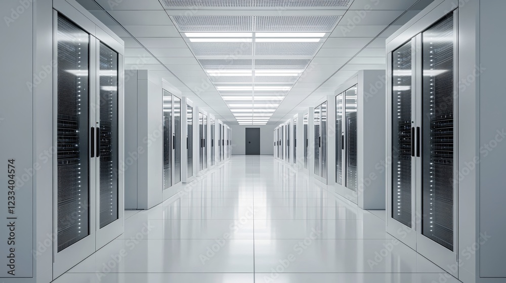 Poster modern server room corridor clean technology data center infrastructure