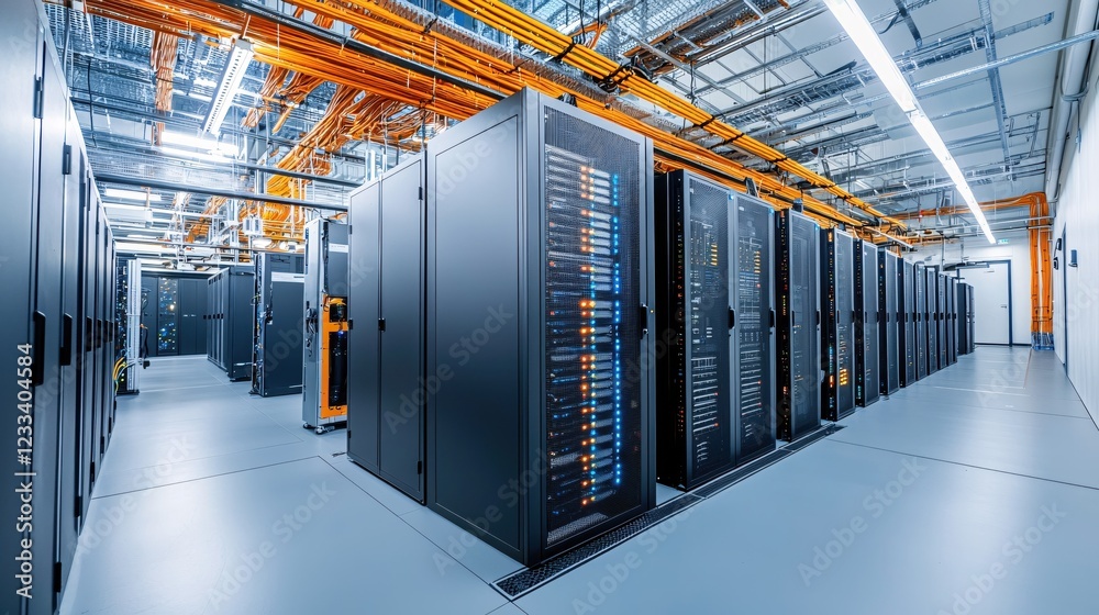Poster modern data center server room technology infrastructure