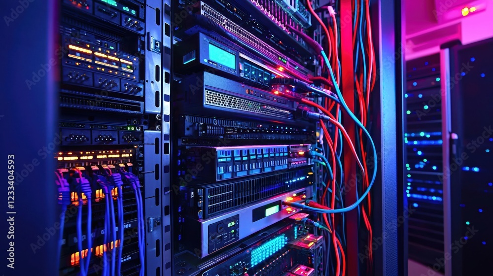 Poster vibrant network server rack modern technology data center