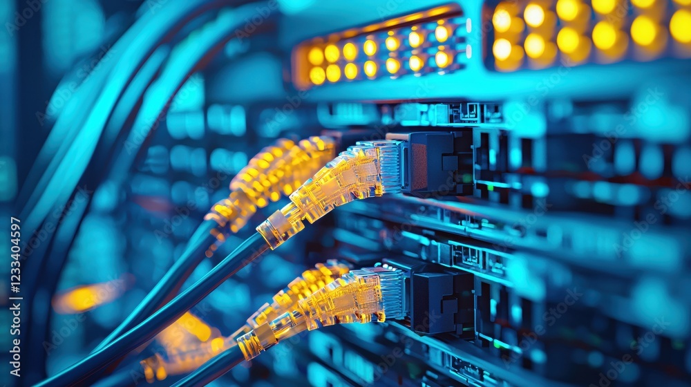 Aufkleber network server room data center technology cables connection