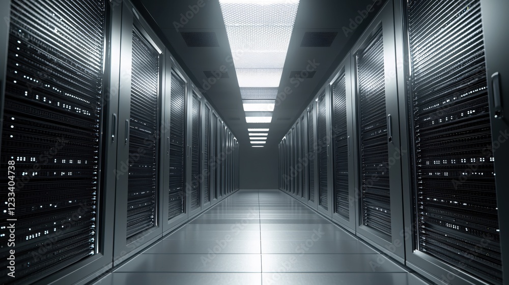 Poster modern data center server room technology infrastructure