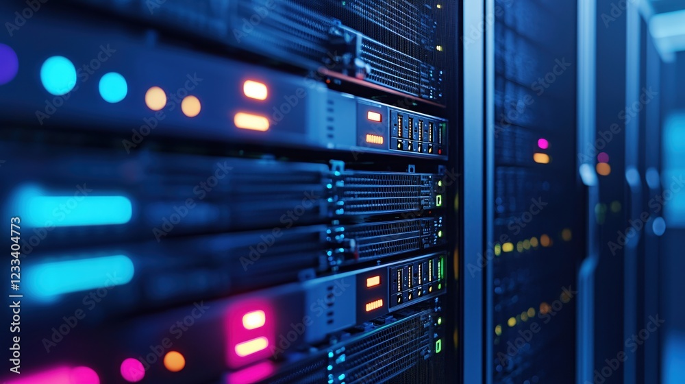 Poster Illuminated Data Center Servers Network Technology Infrastructure