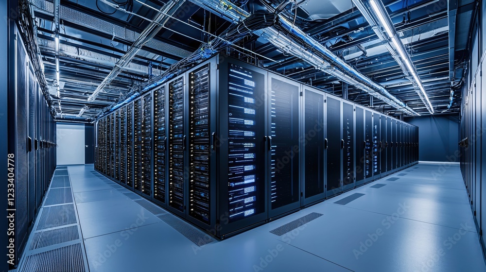 Poster modern data center server room technology infrastructure