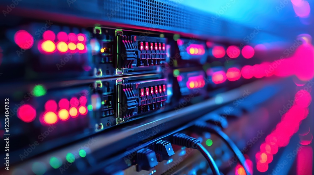 Aufkleber data center server rack technology neon lights digital infrastructure