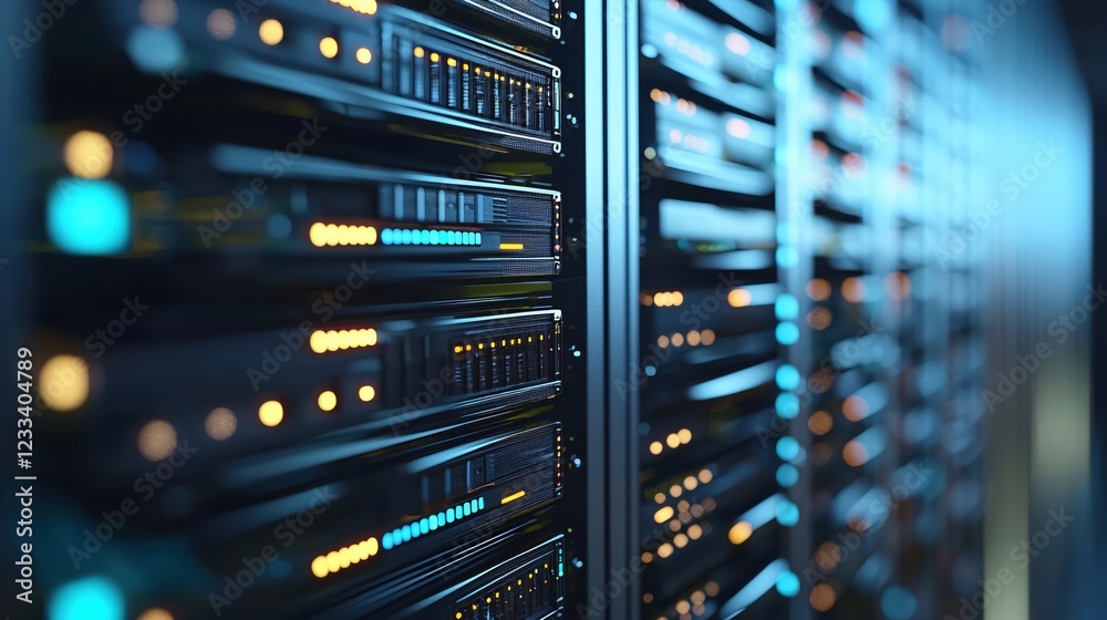 Poster modern data center server room technology infrastructure