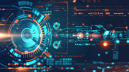 Obraz premium Futuristic digital interface with glowing elements and data visualization.