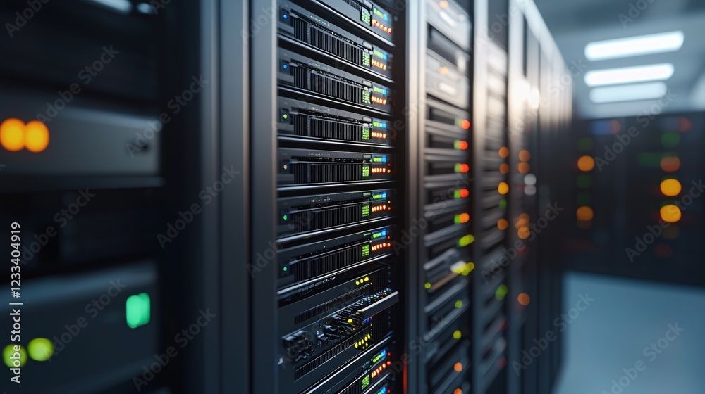 Poster modern data center server room technology infrastructure