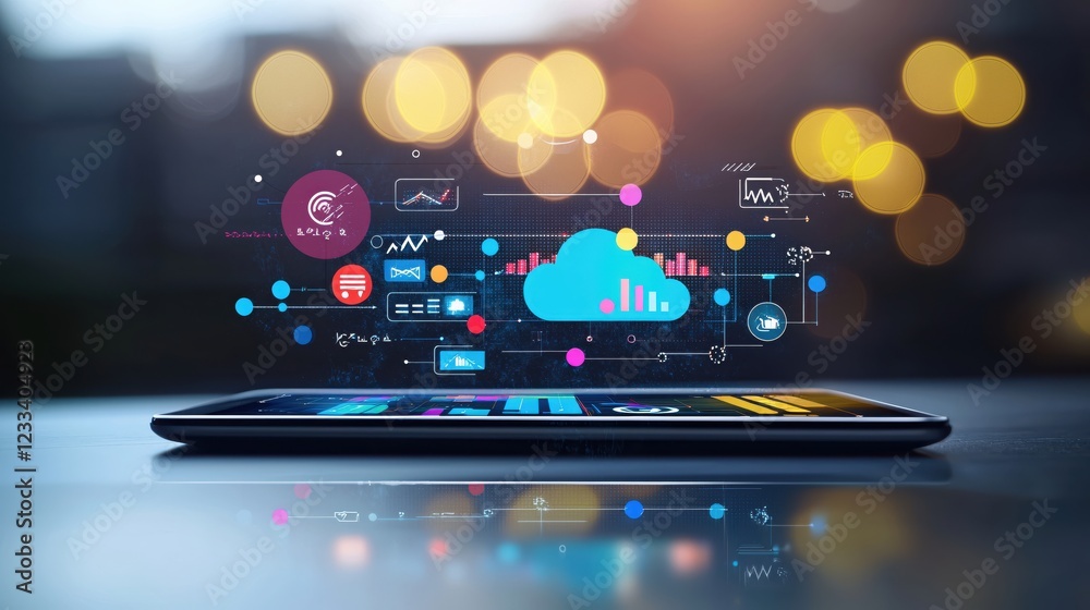 Aufkleber Digital Cloud Computing Data Technology Tablet Interface